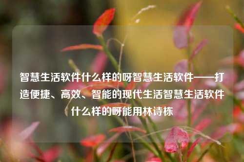 智慧生活软件什么样的呀智慧生活软件——打造便捷、高效、智能的现代生活智慧生活软件什么样的呀能用林诗栋