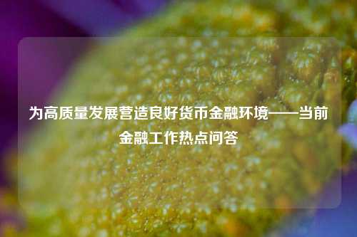 为高质量发展营造良好货币金融环境——当前金融工作热点问答